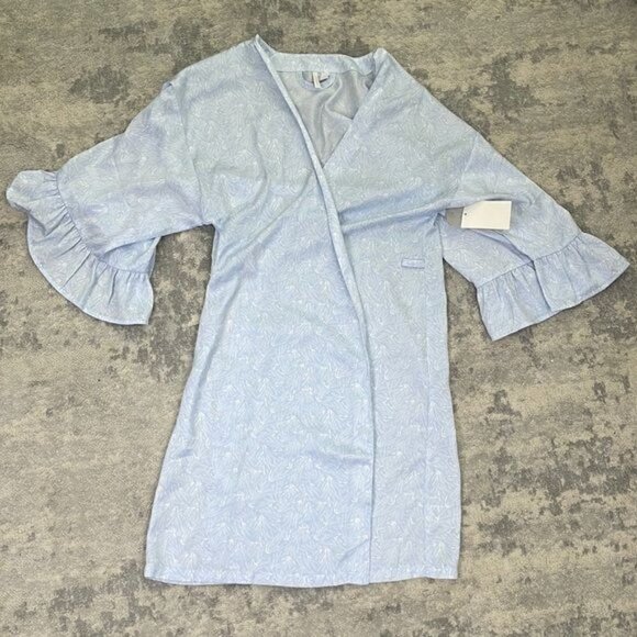 NWT Nordstrom Light Blue Floral Short Kimono Robe Sz XS missing belt - Picture 5 of 11